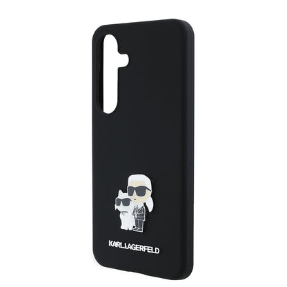Futrola za Samsung Galaxy S24 S921, Karl Lagerfeld, Silikon Karl & Choupette Metal, Crna