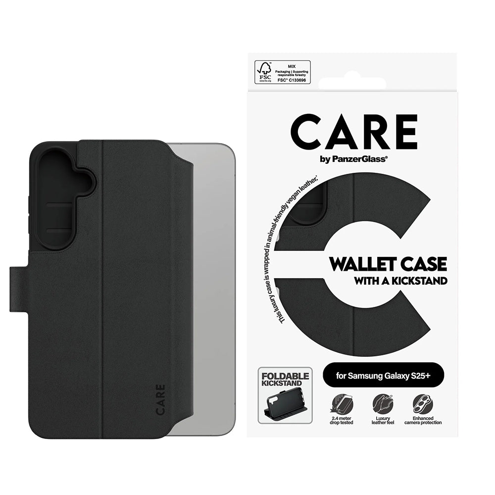 Futrola za Samsung Galaxy S25+ S936, PanzerGlass, Care Feature Kickstand Wallet, Crna