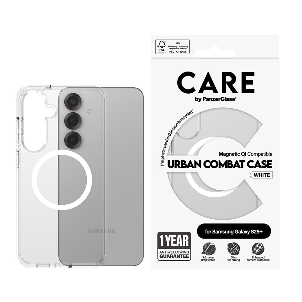 Futrola za Samsung Galaxy S25+ S936, PanzerGlass, Care Urban Combat, Bijela Prozirna