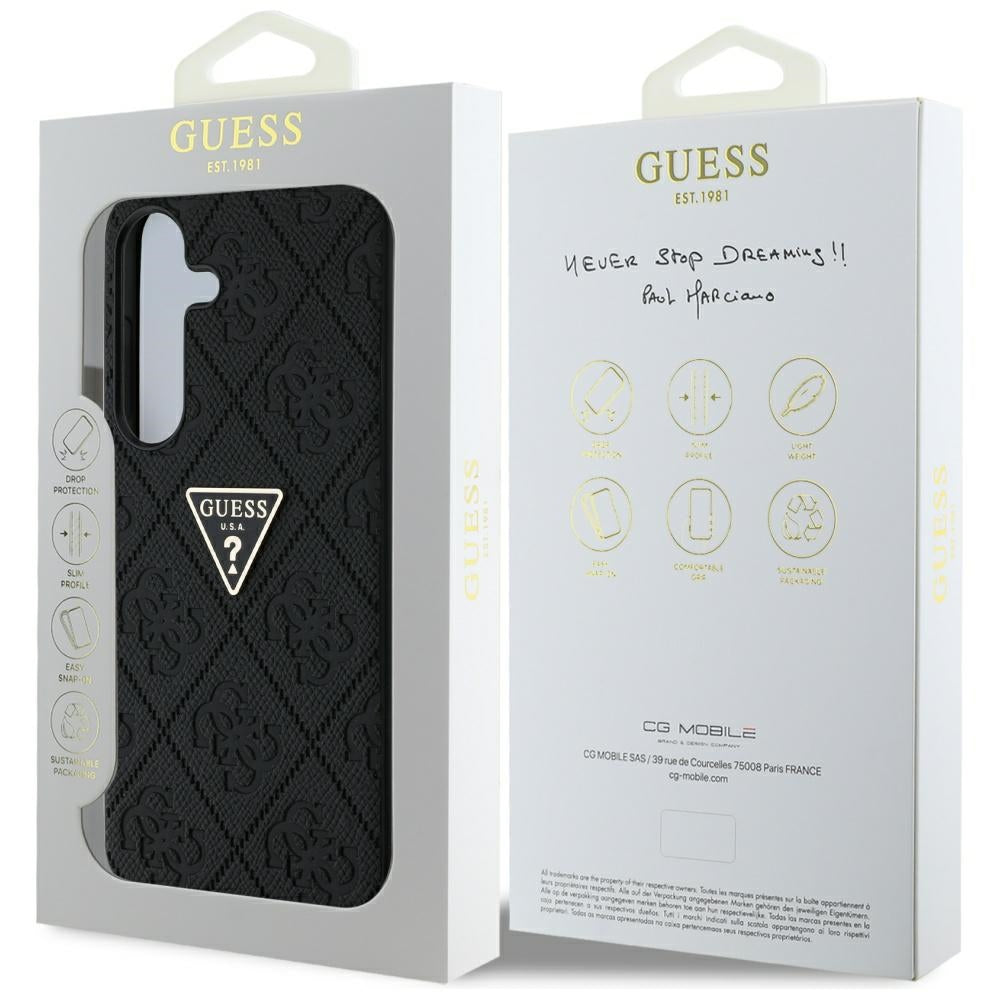 Futrola za Samsung Galaxy S25 S931, Guess, Grained Hot Stamp 4G Triangle, Crna