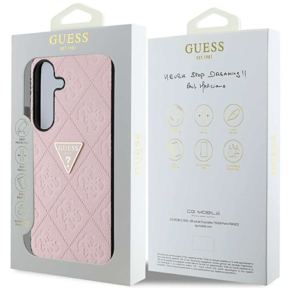 Futrola za Samsung Galaxy S25 S931, Guess, Grained Hot Stamp 4G Triangle, Roza