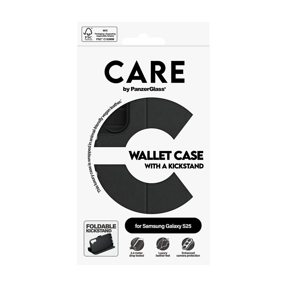 Futrola za Samsung Galaxy S25 S931, PanzerGlass, Care Feature Kickstand Wallet, Crna