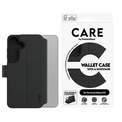 Futrola za Samsung Galaxy S25 S931, PanzerGlass, Care Feature Kickstand Wallet, Crna