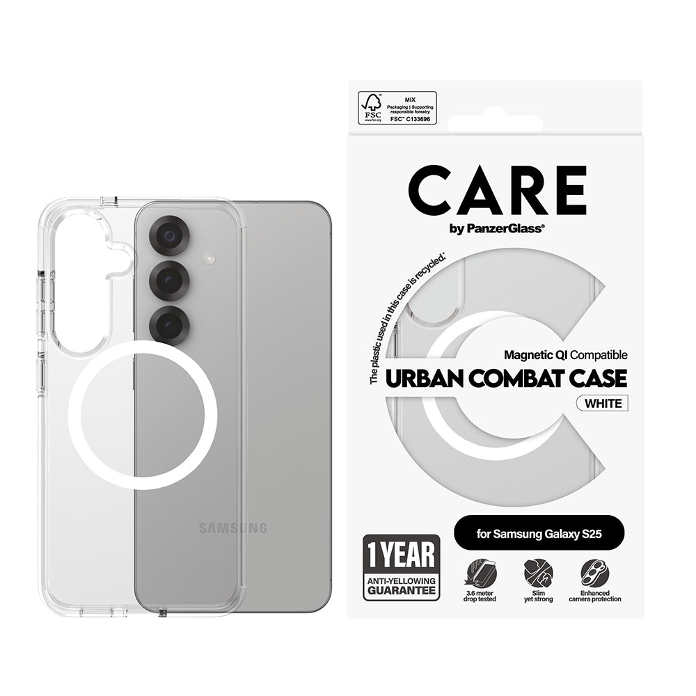 Futrola za Samsung Galaxy S25 S931, PanzerGlass, Care Urban Combat, Bijela Prozirna