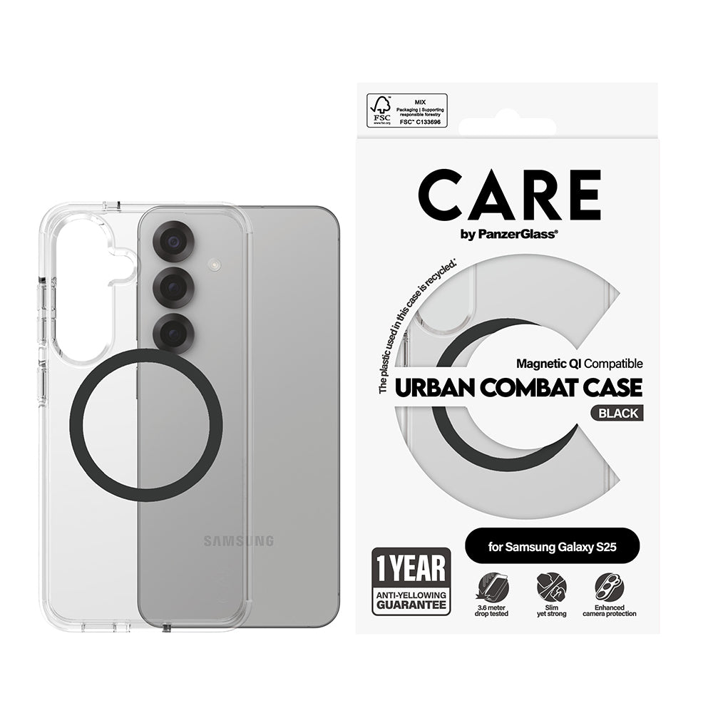 Futrola za Samsung Galaxy S25 S931, PanzerGlass, Care Urban Combat, Crna Prozirnost