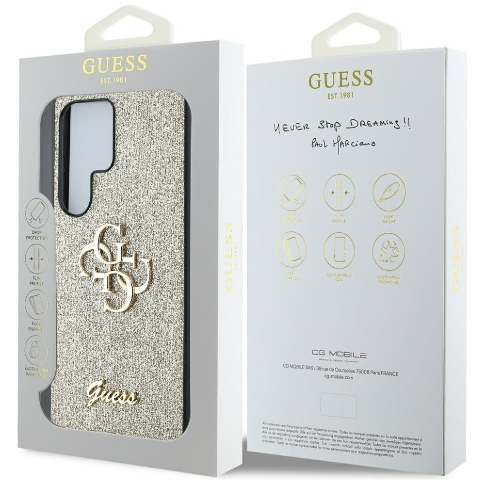 Futrola za Samsung Galaxy S25 Ultra S938, Guess, Glitter Big 4G Script, Zlatna