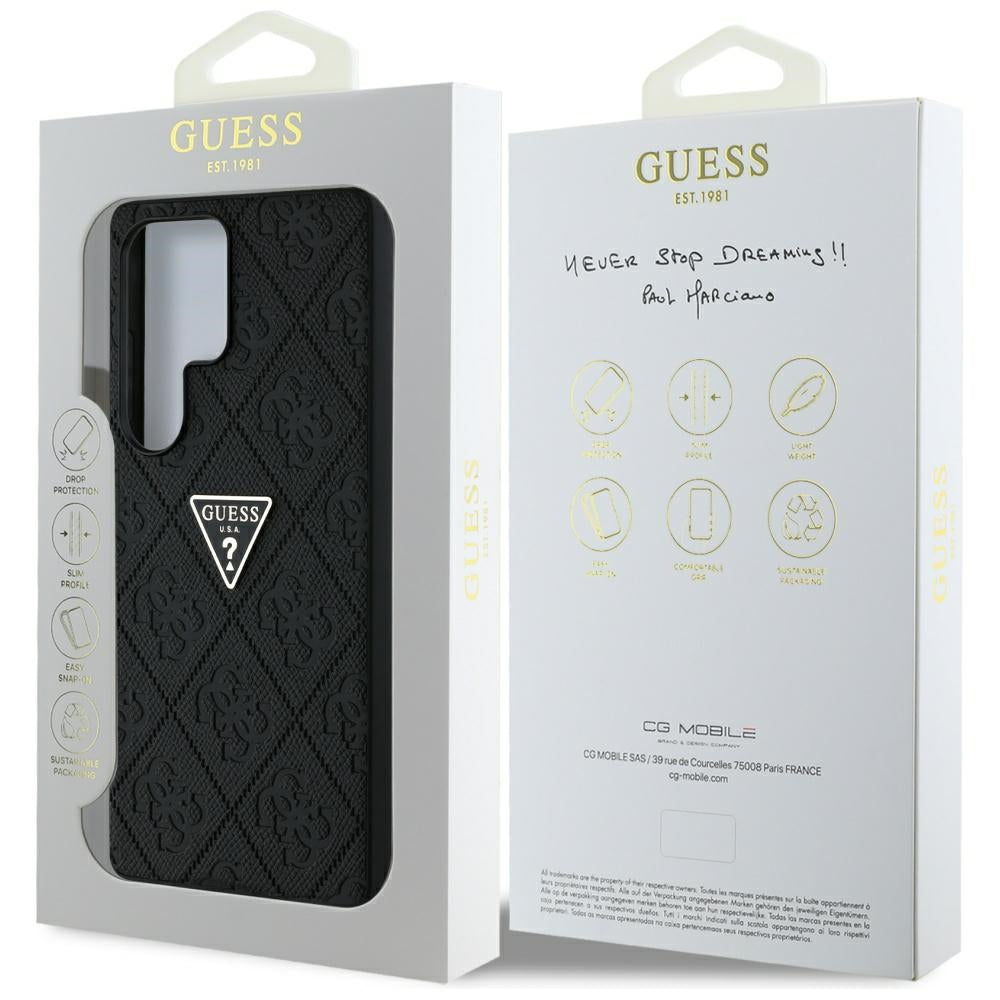 Futrola za Samsung Galaxy S25 Ultra S938, Guess, Grained Hot Stamp 4G Triangle, Crna