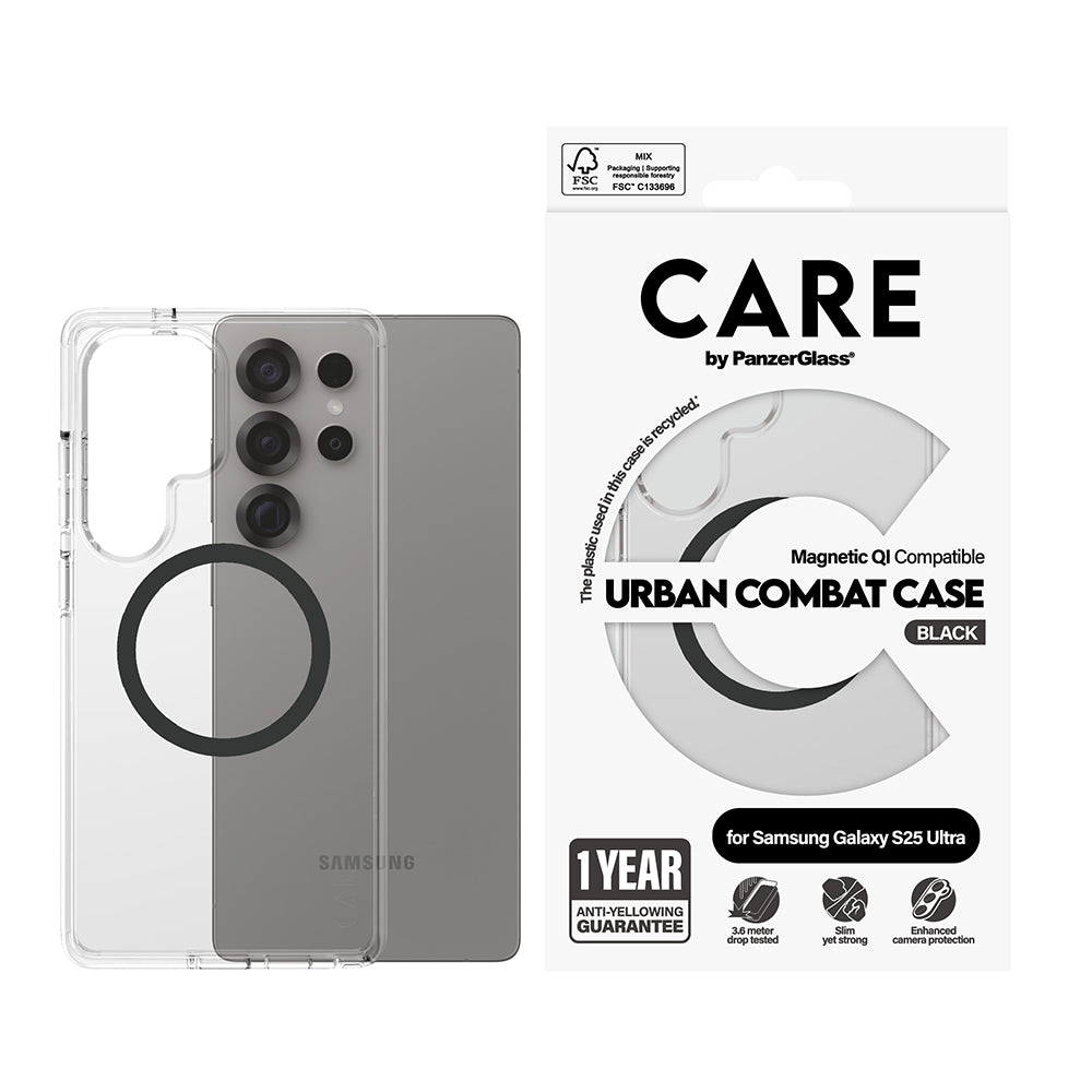 Futrola za Samsung Galaxy S25 Ultra S938, PanzerGlass, Care Urban Combat, Crna Prozirna