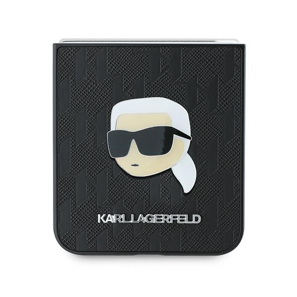 Futrola za Samsung Galaxy Z Flip7 FE F761 / Z Flip6 F741, Karl Lagerfeld, Saffiano Monogram Karl's Head Metal, Crna