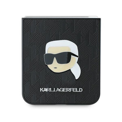 Futrola za Samsung Galaxy Z Flip7 FE F761 / Z Flip6 F741, Karl Lagerfeld, Saffiano Monogram Karl's Head Metal, Crna