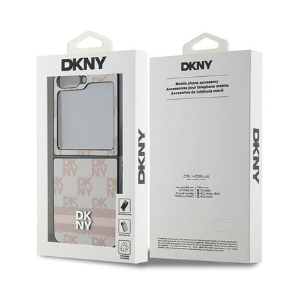 Futrola za Samsung Galaxy Z Flip7 FE F761 / Z Flip6 F741, DKNY, Uzorak Šahovnice Otisnutih Pruga, Roza