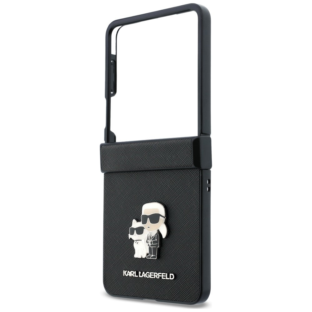 Maska za Samsung Galaxy Z Flip8 F776, Karl Lagerfeld, Saffiano Karl & Choupette Metal Pin, Crna