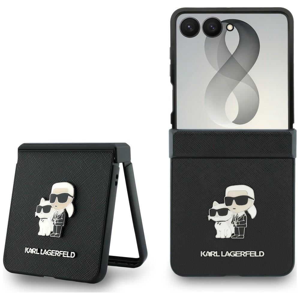 Maska za Samsung Galaxy Z Flip8 F776, Karl Lagerfeld, Saffiano Karl & Choupette Metal Pin, Crna