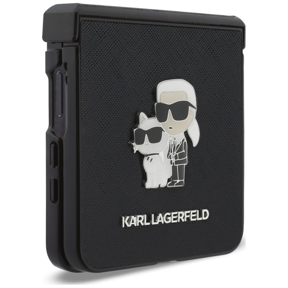 Maska za Samsung Galaxy Z Flip8 F776, Karl Lagerfeld, Saffiano Karl & Choupette Metal Pin, Crna