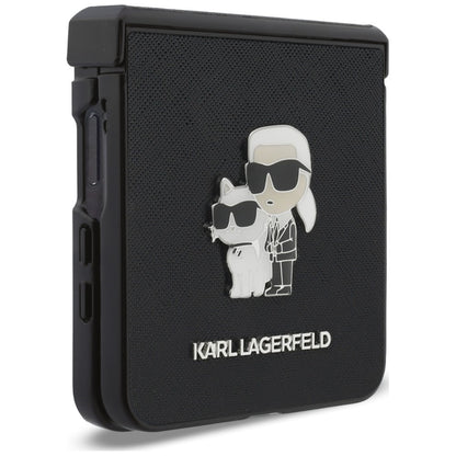 Maska za Samsung Galaxy Z Flip8 F776, Karl Lagerfeld, Saffiano Karl & Choupette Metal Pin, Crna