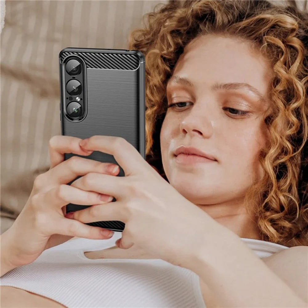 Maska za Sony Xperia 1 VII, Techsuit, Karbon, Crna