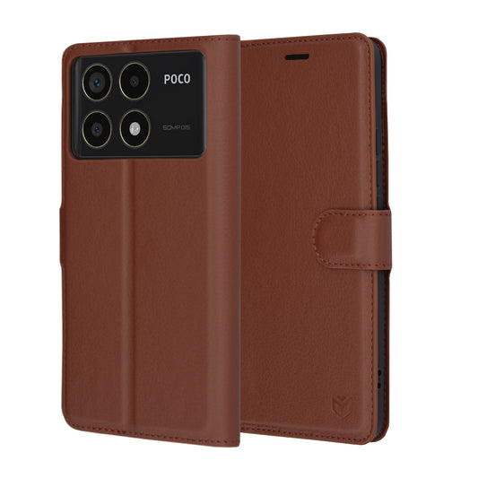 Futrola za Xiaomi Poco F6 Pro, Techsuit, Kožna Folio, Smeđa