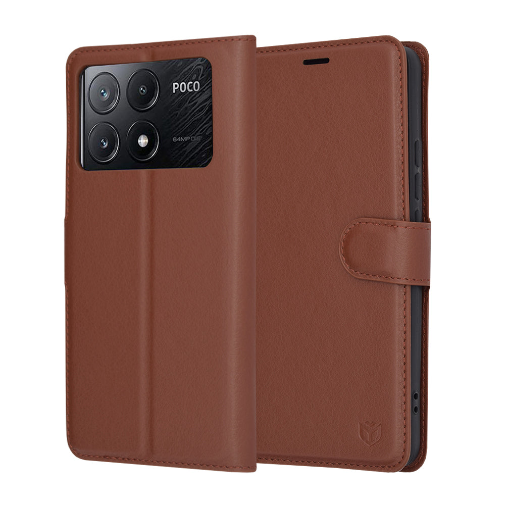 Futrola za Xiaomi Poco X6 Pro, Techsuit, Kožna Folio, Smeđa