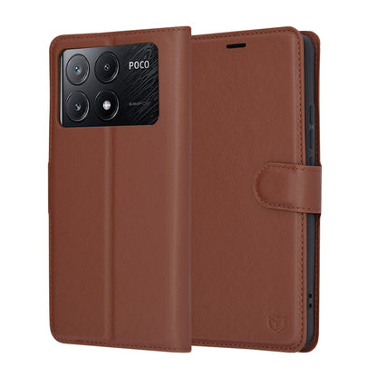 Futrola za Xiaomi Poco X6 Pro, Techsuit, Kožna Folio, Smeđa