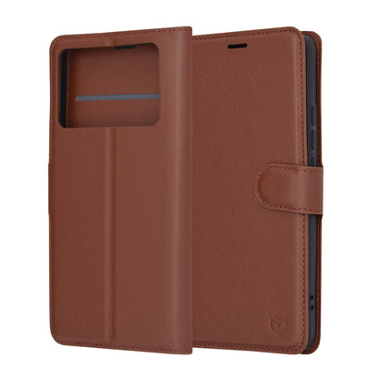 Futrola za Xiaomi Poco X6 Pro, Techsuit, Kožna Folio, Smeđa