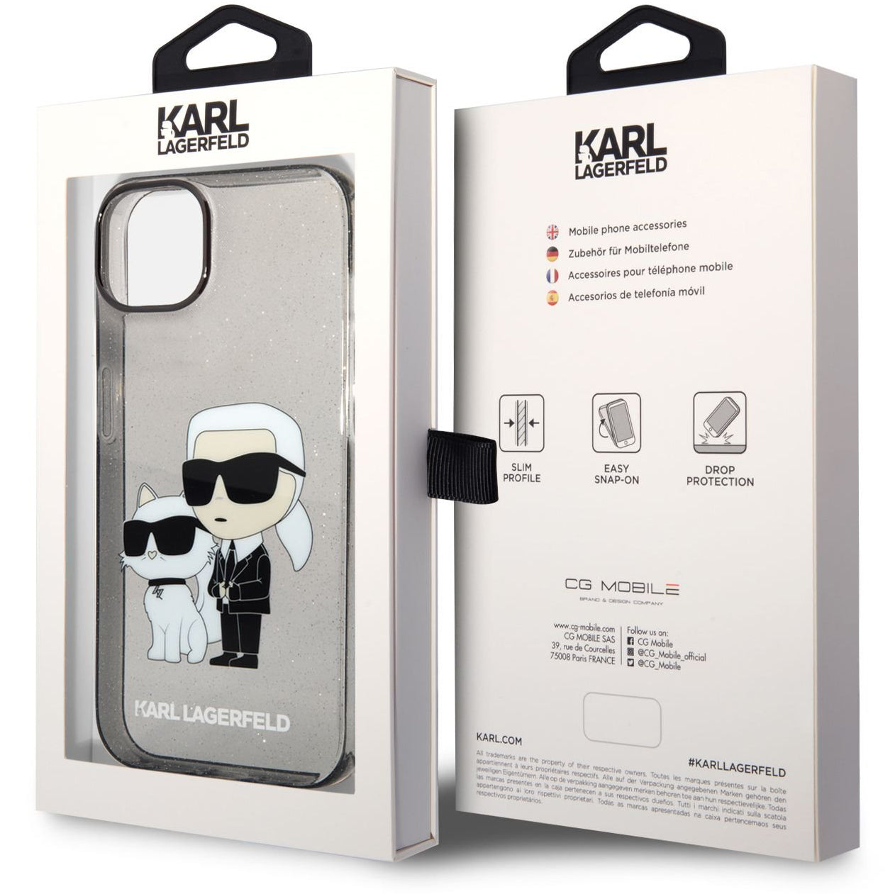 Maska za Apple iPhone 14 Plus, Karl Lagerfeld, IML Glitter Karl and Choupette NFT, Crna
