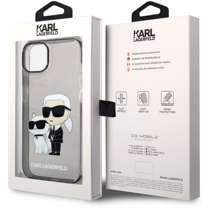 Maska za Apple iPhone 14 Plus, Karl Lagerfeld, IML Glitter Karl and Choupette NFT, Crna