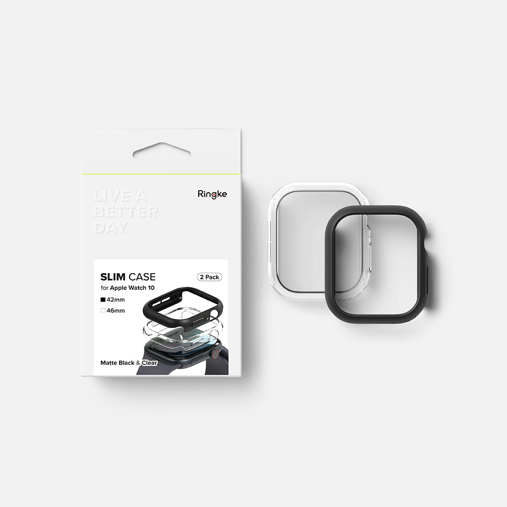 Ringke Slim kućište za Apple Watch Series 10 / 11 46mm, Set 2 komada, Crna Mat / Prozirna