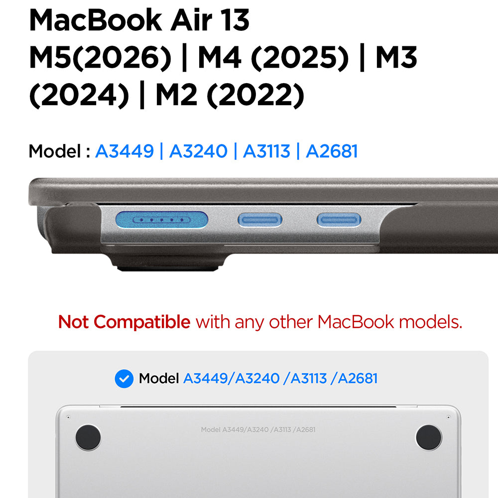 Spigen Airskin futrola za Apple MacBook Air 13 inča (2026) / (2025) / (2024) / (2022), Crna Satinirana ACS11531