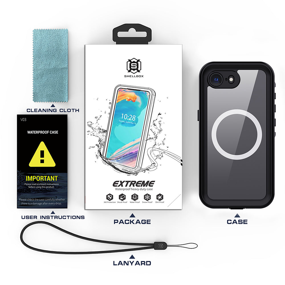 MagSafe vodootporna maska za Apple iPhone 17e / 16e, Techsuit, Shellbox, Crna