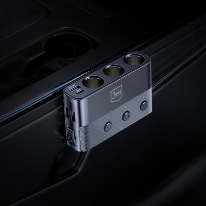 Auto punjač 3MK Power Splitter, 120W, 3A, 3 x USB-A - 1 x USB-C - 3 x produžetak upaljača, Crna