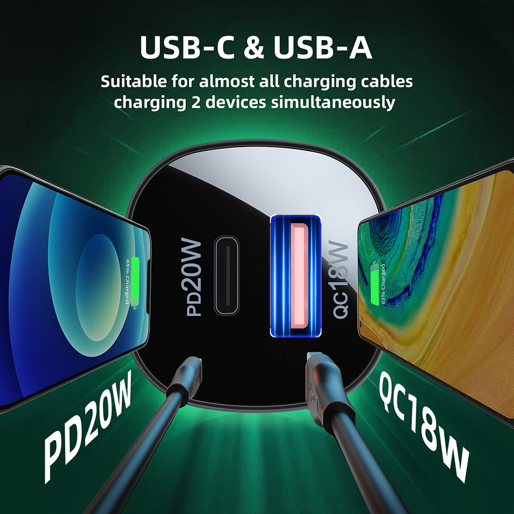 Auto punjač Acefast B1, 38W, 3A, 1 x USB-A - 1 x USB-C, Crni