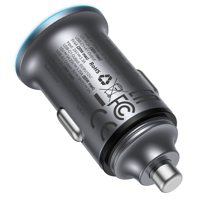 Auto punjač Acefast B15, 65W, 3.25A, 1 X USB-A - 1 x USB-C, Sivi