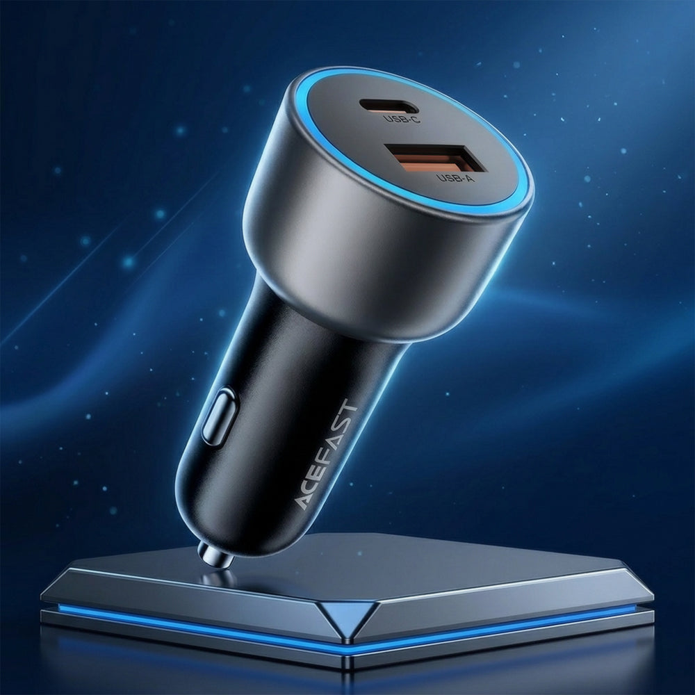 Auto punjač Acefast B21, 75W, 3A, 1 x USB-A - 1 x USB-C, Siva