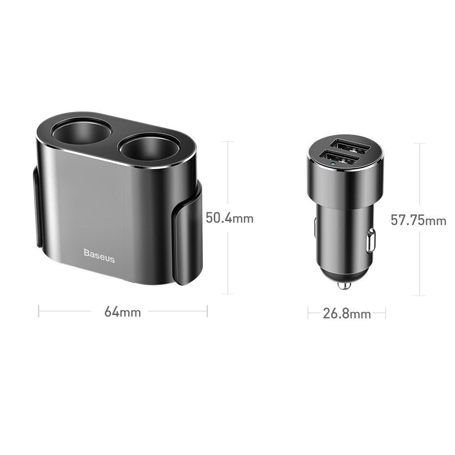 Auto punjač Baseus visoke učinkovitosti, 95W, 2.1A, 2 x produžetak za upaljač - 2 x USB-A, sivi CRDYQ-01