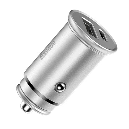 Auto punjač Baseus Circular Metal, 30W, 5A, 1 x USB-A - 1 x USB-C, Sivi