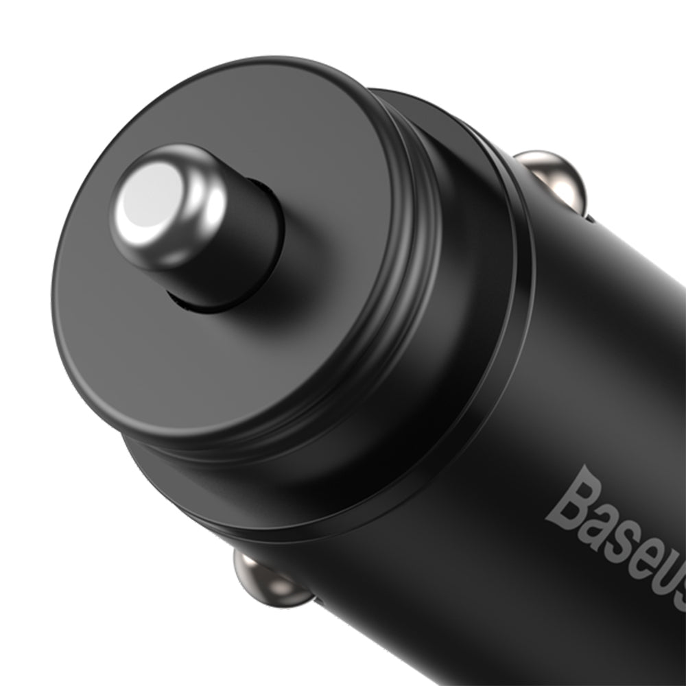 Auto punjač Baseus Circular Metal, 30W, 5A, 1 x USB-A - 1 x USB-C, Crni
