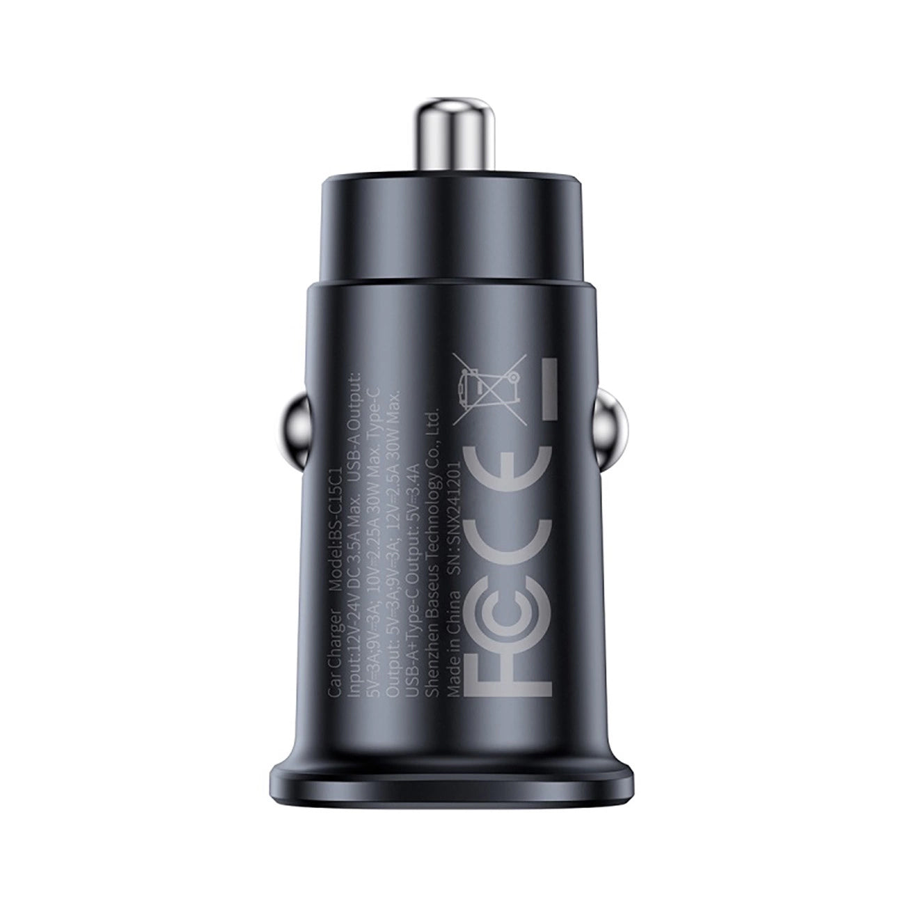 Auto punjač Baseus GoTrip, 30W, 3A, 1 x USB-A - 1 x USB-C, Crni