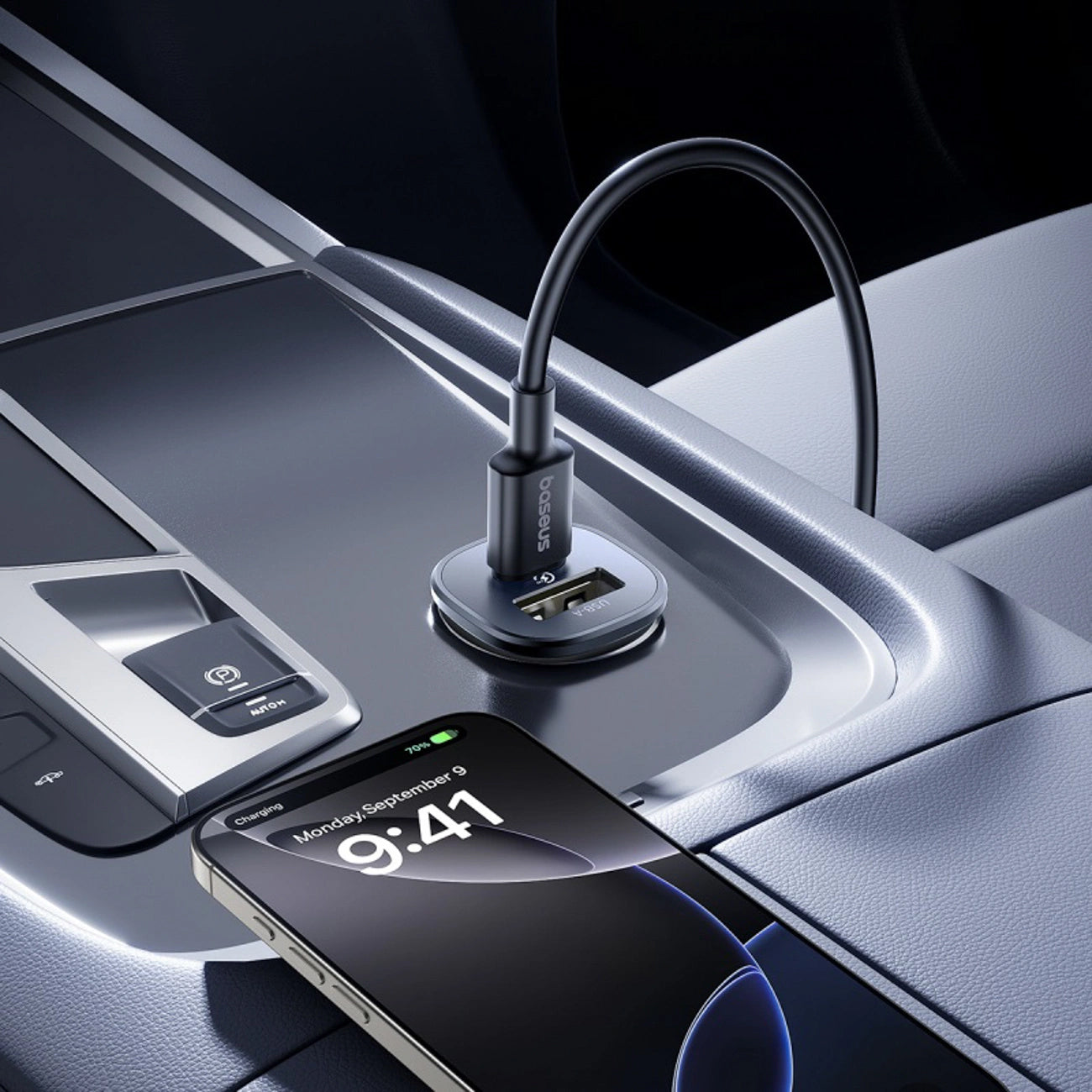 Auto punjač Baseus GoTrip, 30W, 3A, 1 x USB-A - 1 x USB-C, Crni
