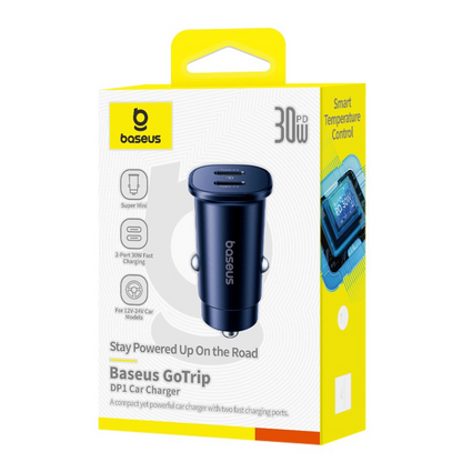Auto punjač Baseus GoTrip, 30W, 3A, 2 x USB-C, Crni