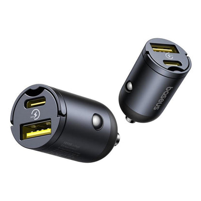 Auto punjač Baseus Tiny Star, 30W, 3A, 1 x USB-A - 1 x USB-C, Crni C00035001121-02