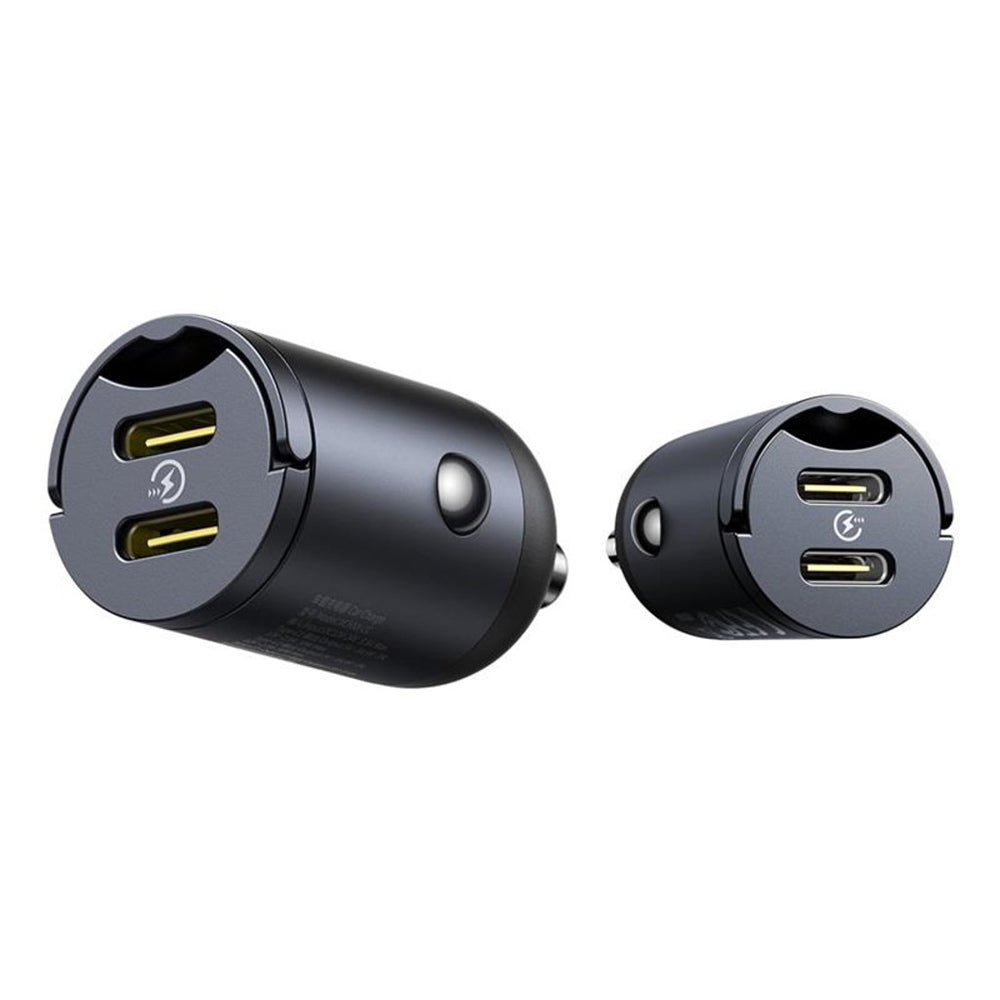 Auto punjač Baseus Tiny Star, 30W, 3A, 2 x USB-C, Crni C00035001121-03