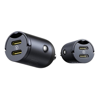 Auto punjač Baseus Tiny Star, 30W, 3A, 2 x USB-C, Crni C00035001121-03