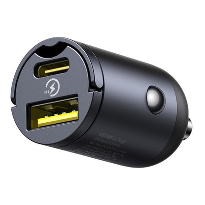 Auto punjač Baseus Tiny Star, 30W, 3A, 1 x USB-A - 1 x USB-C, Crni C00035001121-02
