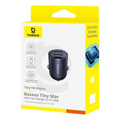 Auto punjač Baseus Tiny Star, 30W, 3A, 2 x USB-C, Crni C00035001121-03