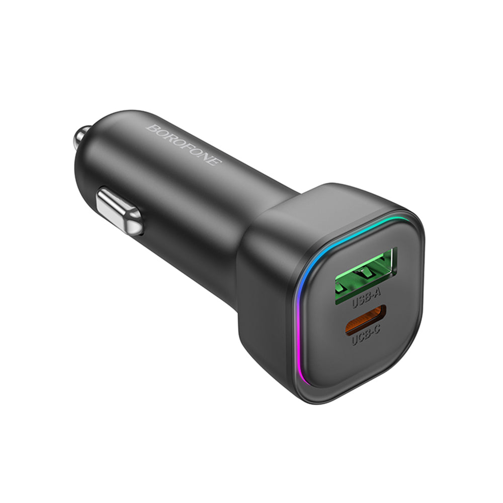 Auto punjač Borofone BZ28A Trophie, 30W, 3A, 1 x USB-A - 1 x USB-C, Crni