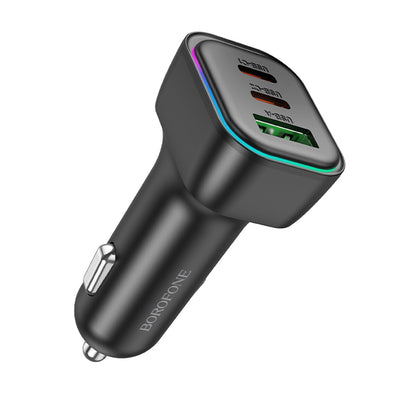 Auto punjač Borofone BZ28C Trophie, 60W, 3A, 1 x USB-A, 2 x USB-C, Crni