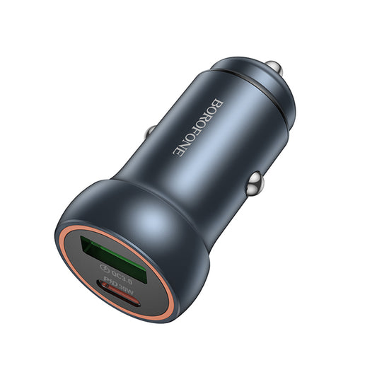 Auto punjač Borofone BZ32A Fresh, 30W, 3A, 1 x USB-A - 1 x USB-C, Sivi