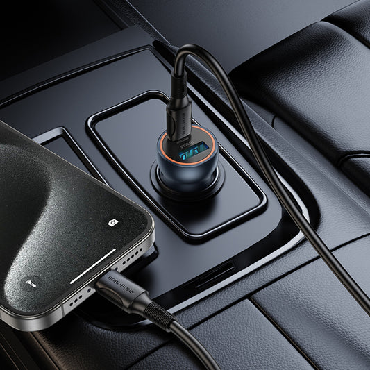 Auto punjač Borofone BZ32A Fresh, 30W, 3A, 1 x USB-A - 1 x USB-C, Sivi