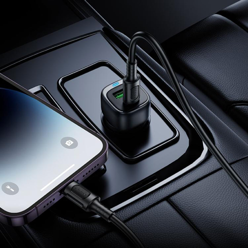 Auto punjač Borofone BZ34B Cloud, 38W, 3A, 1 x USB-A - 1 x USB-C, Crni