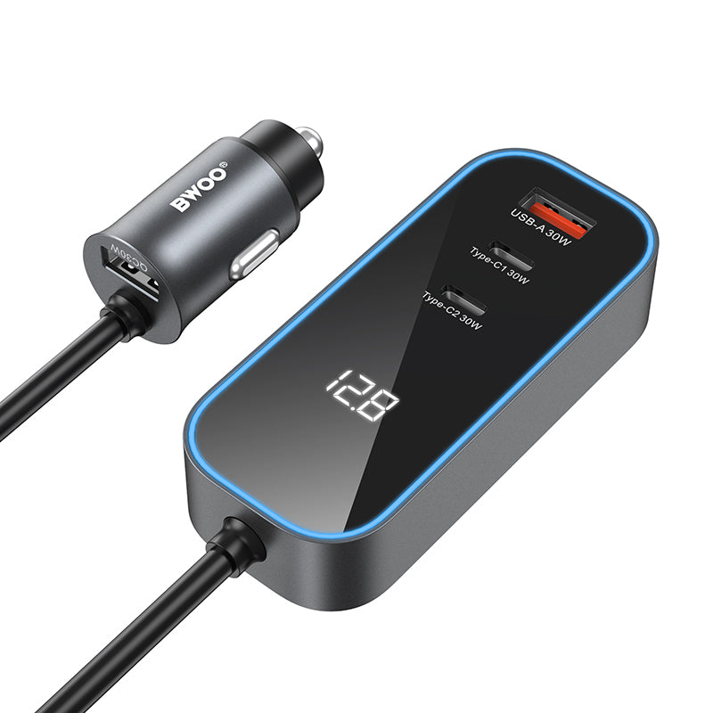 Auto punjač BWOO CC107 Display, 120W, 3A, 2 x USB-A - 2 x USB-C, Crni